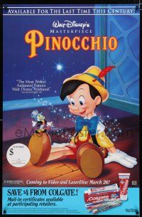 3x783 PINOCCHIO 26x40 video poster R93 Disney classic, wooden boy wants to be real!