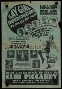 3x482 CLUB PICCARDY GAY GIRL IMPERSONATORS 12x18 advertising poster '40s cool art and images!