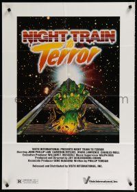 3x181 NIGHT TRAIN TO TERROR 24x34 special '84 cool artwork of alien hand in train tracks!