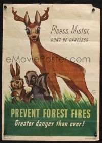 3x336 PREVENT FOREST FIRES 14x20 special '43 Disney, great art of Bambi, Thumper and Flower!