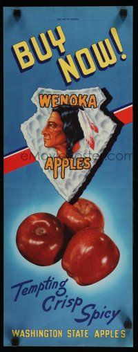 3x509 WENOKA APPLES 10x25 advertising poster '40s art of Native American Indian on arrowhead!