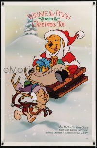 3x560 WINNIE THE POOH & CHRISTMAS TOO tv poster '91 great image of him as Santa with Piglet!