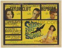 3z438 SUDDENLY, LAST SUMMER TC '60 artwork of sexy Elizabeth Taylor in swimsuit, Clift, Hepburn!