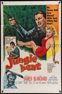 4a464 JUNGLE HEAT 1sh '57 super sexy Mari Blanchard & Lex Barker trapped in a steaming inferno!