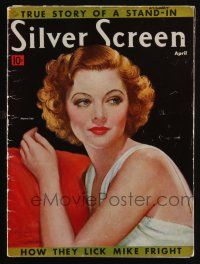 4b306 SILVER SCREEN magazine April 1938 art of Myrna Loy by Marland Stone, Disney's Snow White!