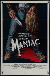 4f506 MANIAC 1sh '80 most classic gory Gaia horror artwork of killer holding severed head!