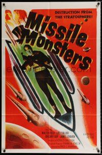 4f531 MISSILE MONSTERS 1sh '58 aliens bring destruction from the stratosphere, wacky sci-fi art!