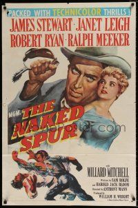 4f562 NAKED SPUR 1sh '53 art of strong man James Stewart & sexy bait Janet Leigh!