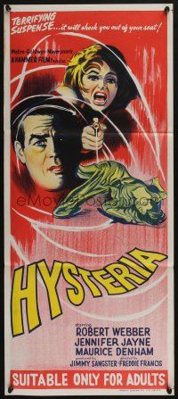 4g834 HYSTERIA Aust daybill '65 Hammer thriller. stone litho art of Robert Webber!