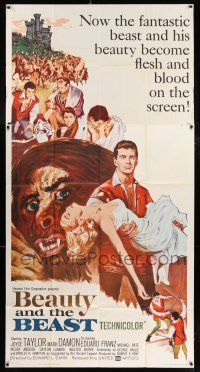 4j304 BEAUTY & THE BEAST 3sh '62 Mark Damon turns into a werewolf monster at night, cool artwork!