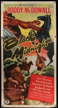 4j317 BLACK MIDNIGHT 3sh '49 Budd Boetticher, Roddy McDowall, cool art of horse & mountain lion!