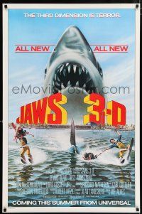 4r405 JAWS 3-D advance 1sh '83 great Gary Meyer shark artwork, the third dimension is terror!