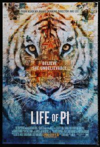 4r448 LIFE OF PI style C int'l advance DS 1sh '12 Suraj Sharma, Irrfan Khan, cool collage of tiger!