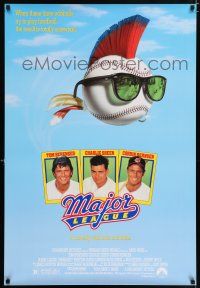 4r468 MAJOR LEAGUE 1sh '89 Charlie Sheen, Tom Berenger, wacky art of baseball with mohawk!