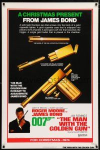 4r475 MAN WITH THE GOLDEN GUN teaser 1sh '74 a Christmas present from James Bond, cool!