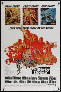 4t192 DIRTY DOZEN 1sh R73 Charles Bronson, Jim Brown, Lee Marvin, cool Frank McCarthy art!