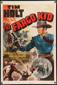 4t239 FARGO KID 1sh '40 great artwork of fighting Tim Holt!