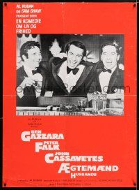 5y517 HUSBANDS Danish '70 Ben Gazzara, Peter Falk & John Cassavetes in tuxedos at bar!