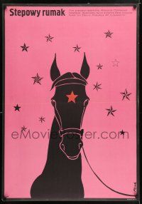 5y414 HORSE OF THE STEPPE Polish 27x38 '79 Stepowy rumak, Jerzy Flisak art of horse w/stars!