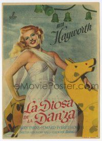 6d501 DOWN TO EARTH Spanish herald '49 different image of beautiful Rita Hayworth on toy horse!