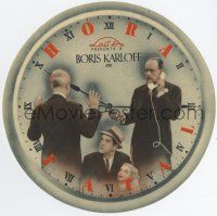 6d513 FATAL HOUR die-cut Spanish herald '43 Boris Karloff as Mr. Wong, cool different clock design!