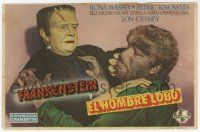 6d522 FRANKENSTEIN MEETS THE WOLF MAN Spanish herald '46 best c/u of Bela Lugosi & Lon Chaney Jr.!