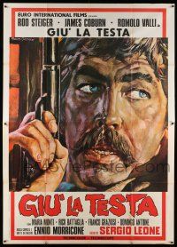 7c448 FISTFUL OF DYNAMITE Italian 2p '72 Leone, different c/u art of James Coburn by Gasparri!