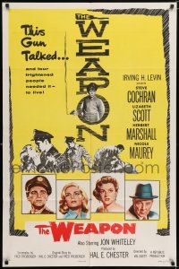 7h959 WEAPON 1sh '57 Steve Cochran, Lizabeth Scott, this gun talked, directed by Val Guest!