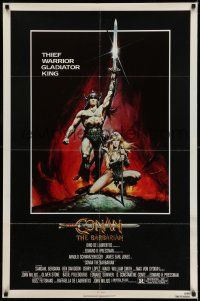 7t268 CONAN THE BARBARIAN 1sh '82 Arnold Schwarzenegger & sexy Sandahl Bergman by Casaro!