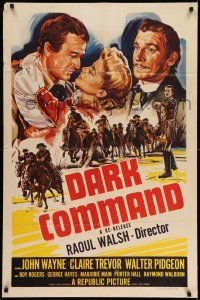 7t308 DARK COMMAND 1sh R52 great artwork of John Wayne, Walter Pidgeon, Claire Trevor!