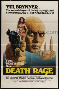 7t325 DEATH RAGE 1sh '78 cool art of Yul Brynner shooting big gun, Anger in His Eyes!