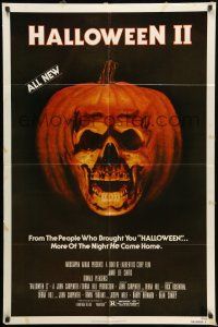 8p379 HALLOWEEN II 1sh '81 cool jack-o-lantern skull image, more of the night HE came home!