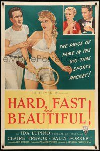 8p395 HARD, FAST & BEAUTIFUL 1sh '51 Ida Lupino, art of sexy tennis player Sally Forrest!