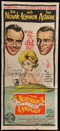 9g257 NOTORIOUS LANDLADY Aust daybill '62 art of sexy Kim Novak between Jack Lemmon & Fred Astaire!