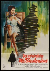 9g539 MR. SARDONICUS German '62 William Castle, cool art of shadowy man & scared woman