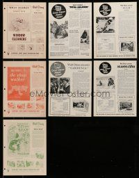 9m183 LOT OF 7 DISNEY PRESS SHEETS '50s-60s Donald Duck & Pluto cartoons + live action movies!