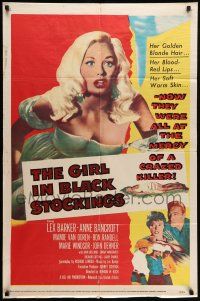 9p355 GIRL IN BLACK STOCKINGS 1sh '57 sexy high society bad girl Mamie Van Doren!