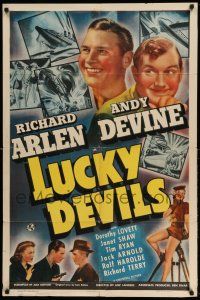 1p603 LUCKY DEVILS 1sh '40 cool artwork of Richard Arlen & Andy Devine!