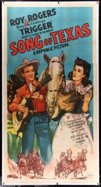 3d351 SONG OF TEXAS linen 3sh '43 art of Roy Rogers by Trigger & playing guitar with girl!