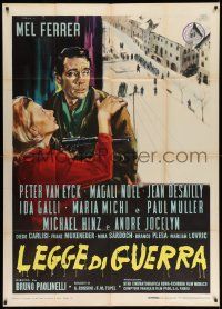 3p692 LOVE, FREEDOM & TREACHERY Italian 1p '61 Legge di guerra, Morini art of Mel Ferrer & Noel!