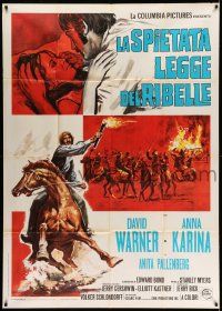 3p697 MAN ON HORSEBACK Italian 1p '70 David Warner & Anna Karina, different battle artwork!