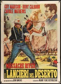 3p705 MASSACRE RIVER Italian 1p R63 Guy Madison & Rory Calhoun, cool different Casaro art!