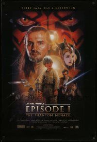 3s357 PHANTOM MENACE style B fan club 1sh '99 George Lucas, Star Wars Episode I, Drew Struzan art!