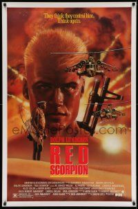 3s457 RED SCORPION 1sh '89 cool artwork of Dolph Lundgren looming over desert!