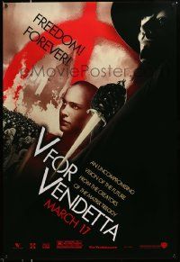 3s882 V FOR VENDETTA teaser 1sh '05 Wachowskis, Natalie Portman, Hugo Weaving, city in flames!