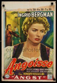 3x573 FEAR Belgian '54 close-up art of Ingrid Bergman, Roberto Rossellini's La Paura!