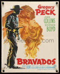 3x475 BRAVADOS French 18x22 '58 cowboy Gregory Peck with gun & sexy Joan Collins by Boris Grinsson