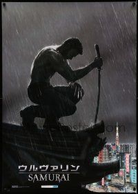 3x804 WOLVERINE teaser DS Japanese 29x41 '13 barechested Hugh Jackman kneeling on rooftop in rain!