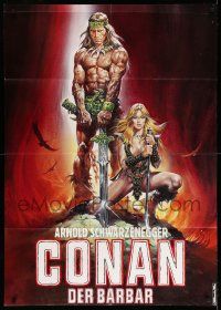 3y382 CONAN THE BARBARIAN German 33x47 '82 Casaro art of Schwarzenegger & Sandahl Bergman!