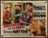 4c372 PARTNERS OF THE TRAIL 1/2sh '43 cool art of cowboys Johnny Mack Brown, Raymond Hatton!